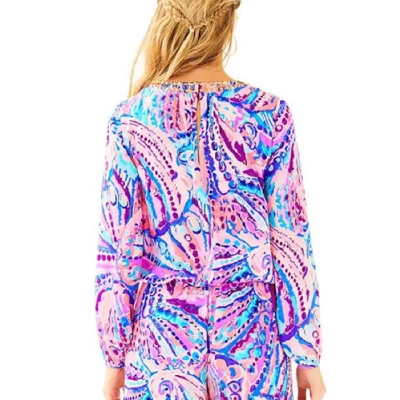 Lilly Pulitzer Colony Coral Shell Out Colby Pink Blue Print Romper M - Picture 3 of 12